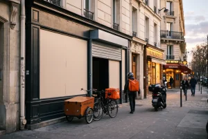 un livreur entre dans une dark kitchen