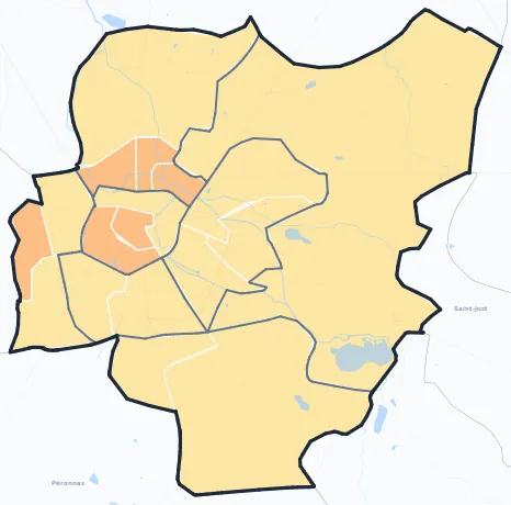 Carte de densité de population de Bourg-en-Bresse