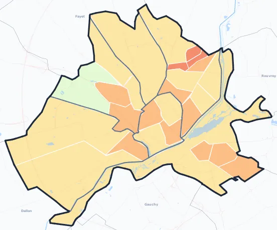 Carte de densité de population de Saint-Quentin