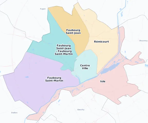 Carte des arrondissements et quartiers de Saint-Quentin