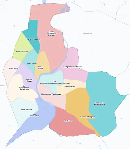 Carte des arrondissements et quartiers de Montluçon