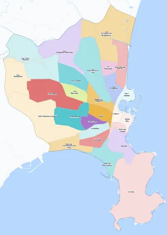 Carte des arrondissements et quartiers de Antibes