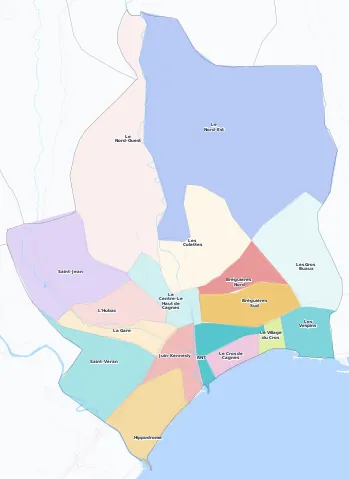 Carte des arrondissements et quartiers de Cagnes-sur-Mer