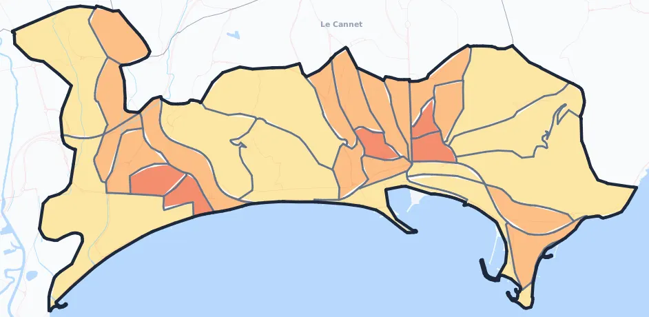 Carte de densité de population de Cannes