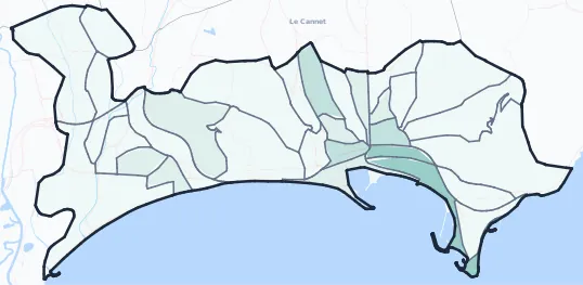 Carte de densité d'emplois salariés estimés de Cannes