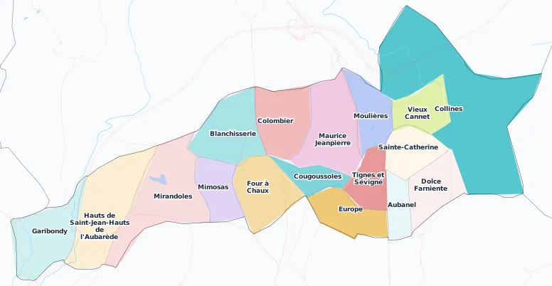 Carte des arrondissements et quartiers de Le Cannet
