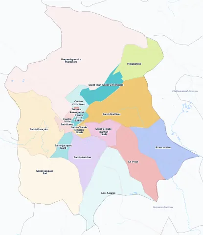 Carte des arrondissements et quartiers de Grasse