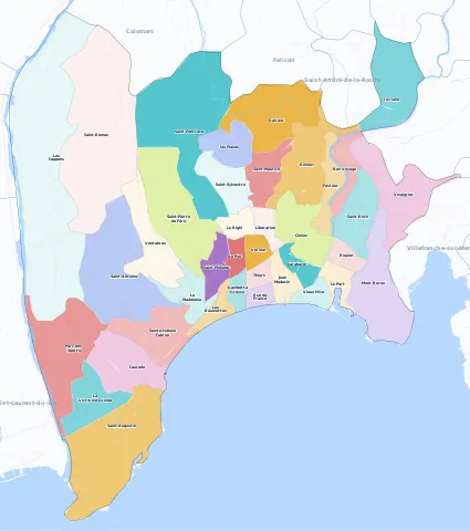 Carte des arrondissements et quartiers de Nice