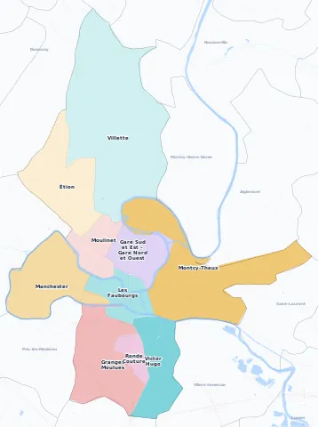 Carte des arrondissements et quartiers de Charleville-Mézières