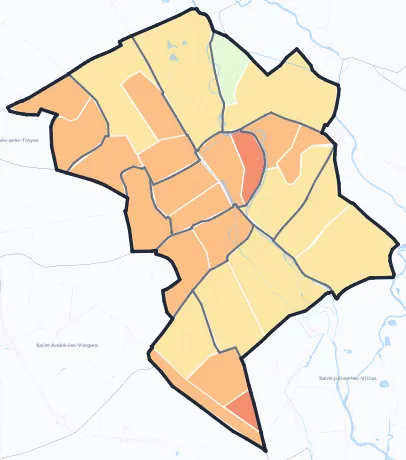 Carte de densité de population de Troyes