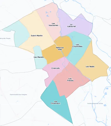 Carte des arrondissements et quartiers de Troyes