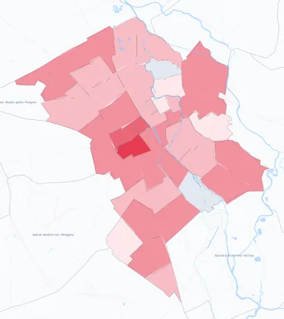 Carte de la valeur locative de référence de Troyes
