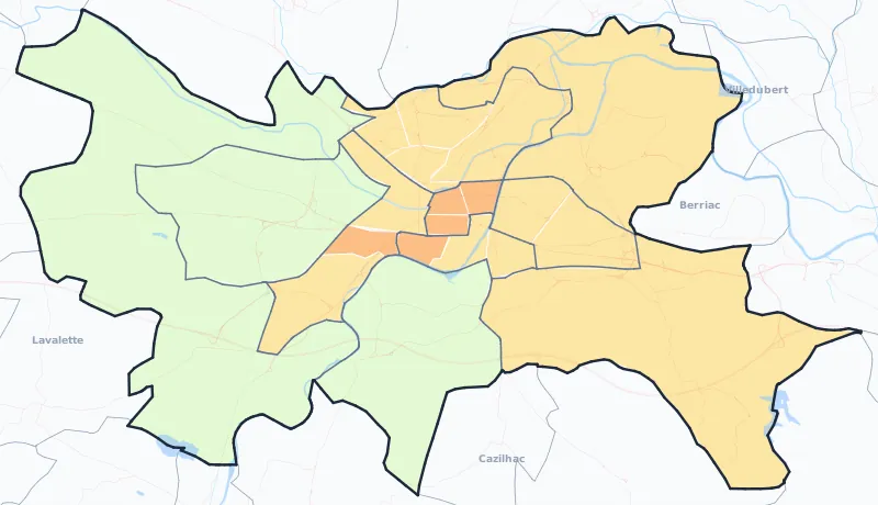 Carte de densité de population de Carcassonne