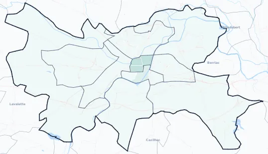 Carte de densité d'emplois salariés estimés de Carcassonne