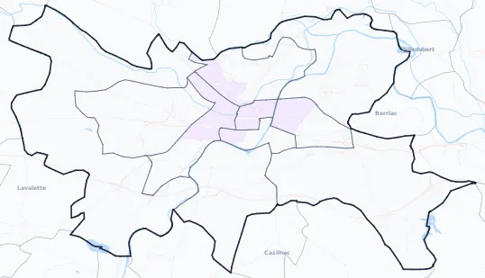 Carte de densité de population étudiante de Carcassonne