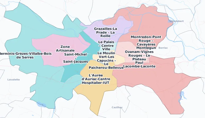Carte des arrondissements et quartiers de Carcassonne