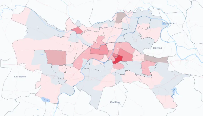 Carte de la valeur locative de référence de Carcassonne