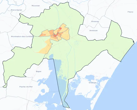 Carte de densité de population de Narbonne