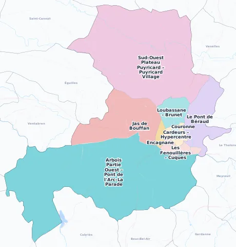 Carte des arrondissements et quartiers de Aix-en-Provence