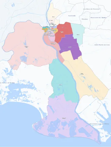 Carte des arrondissements et quartiers de Arles