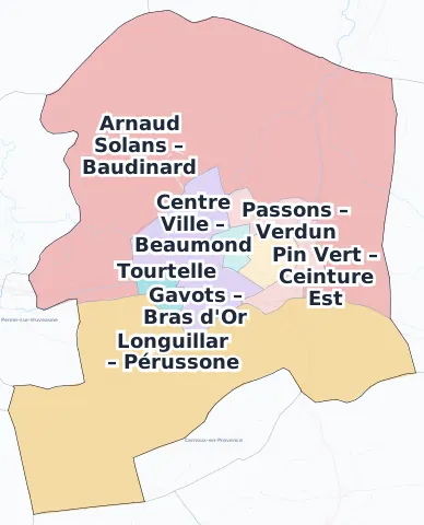 Carte des arrondissements et quartiers de Aubagne