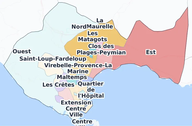 Carte des arrondissements et quartiers de La Ciotat