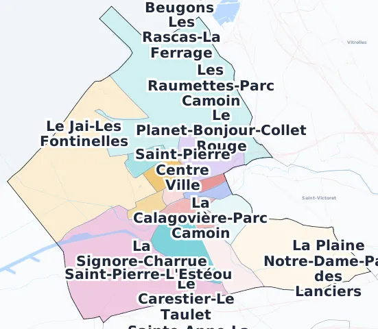 Carte des arrondissements et quartiers de Marignane