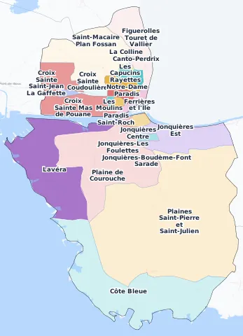 Carte des arrondissements et quartiers de Martigues