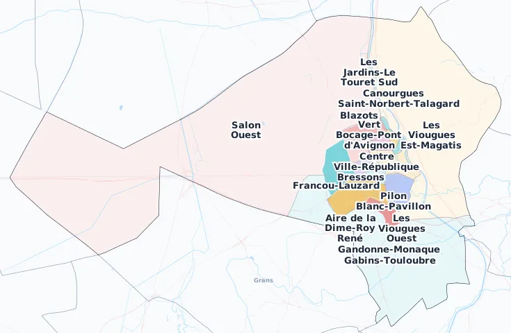 Carte des arrondissements et quartiers de Salon-de-Provence