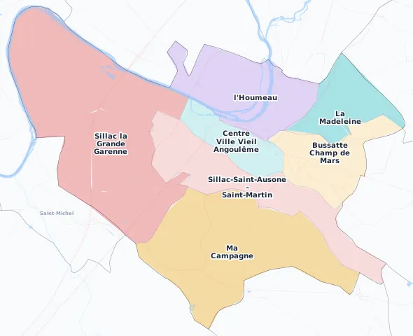 Carte des arrondissements et quartiers de Angoulême