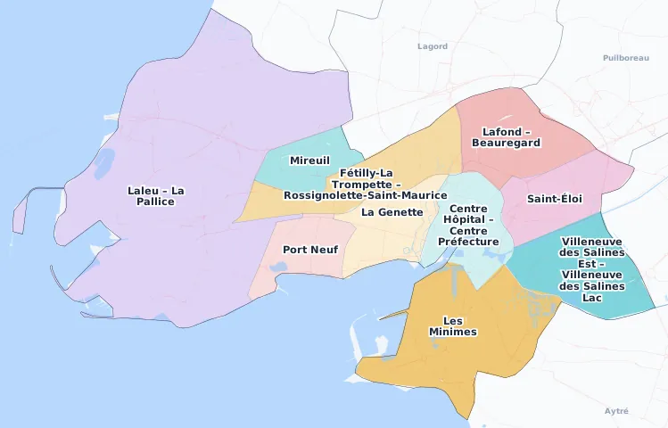 Carte des arrondissements et quartiers de La Rochelle