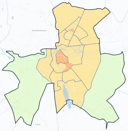 Carte de densité de population de Bourges