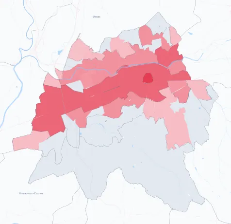 Carte de la valeur locative de référence de Brive-la-Gaillarde