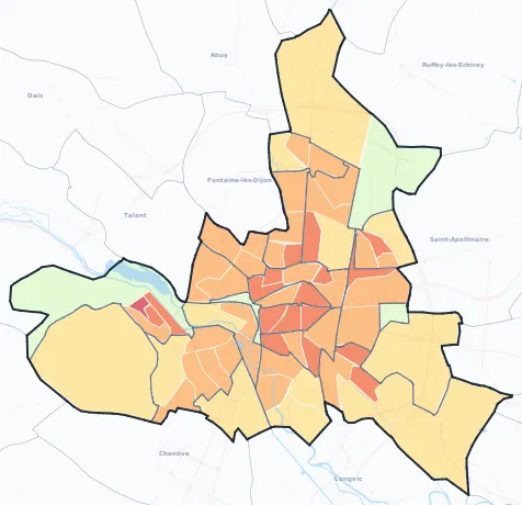 Carte de densité de population de Dijon