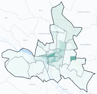 Carte de densité d'emploi (répartition estimée) de Dijon
