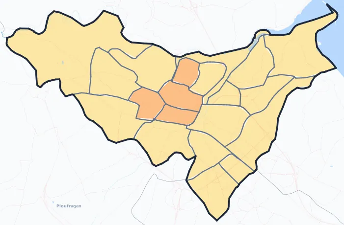 Carte de densité de population de Saint-Brieuc