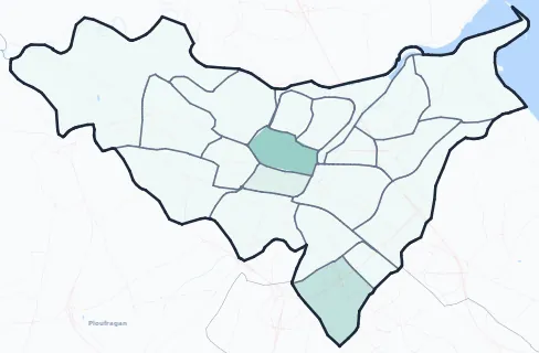 Carte de densité d'emplois salariés estimés de Saint-Brieuc