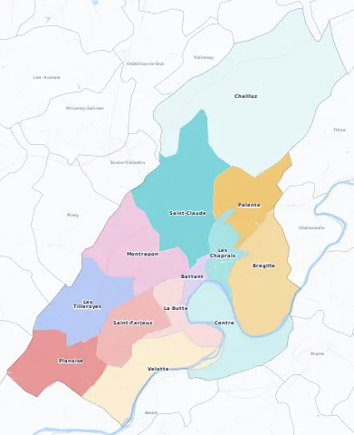 Carte des arrondissements et quartiers de Besançon