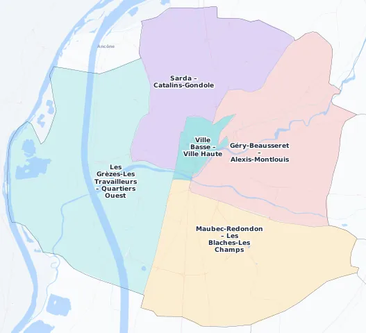 Carte des arrondissements et quartiers de Montélimar