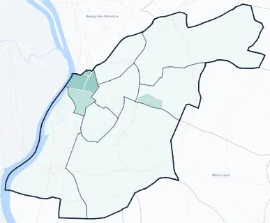 Carte de densité d'emplois salariés estimés de Valence