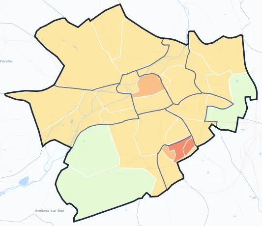 Carte de densité de population de Évreux