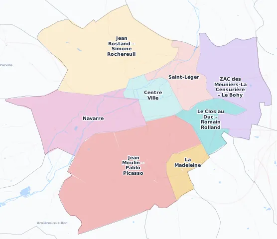 Carte des arrondissements et quartiers de Évreux