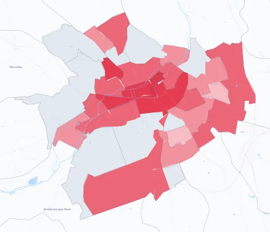 Carte de la valeur locative de référence de Évreux
