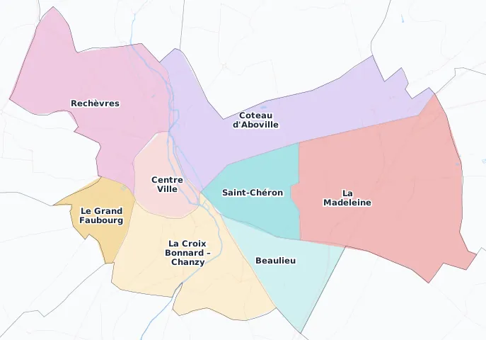 Carte des arrondissements et quartiers de Chartres