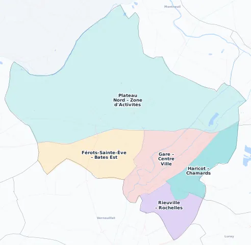 Carte des arrondissements et quartiers de Dreux