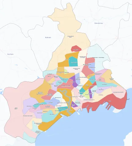 Carte des arrondissements et quartiers de Brest
