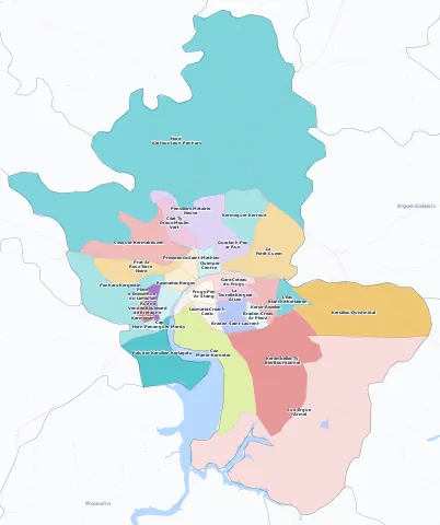 Carte des arrondissements et quartiers de Quimper