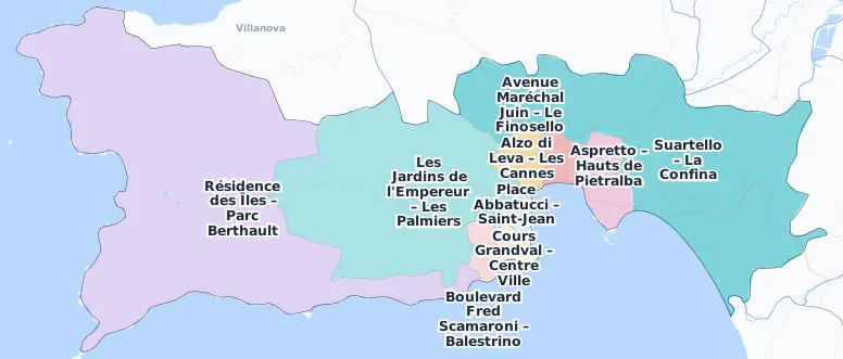 Carte des arrondissements et quartiers de Ajaccio