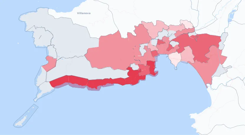 Carte de la valeur locative de référence de Ajaccio