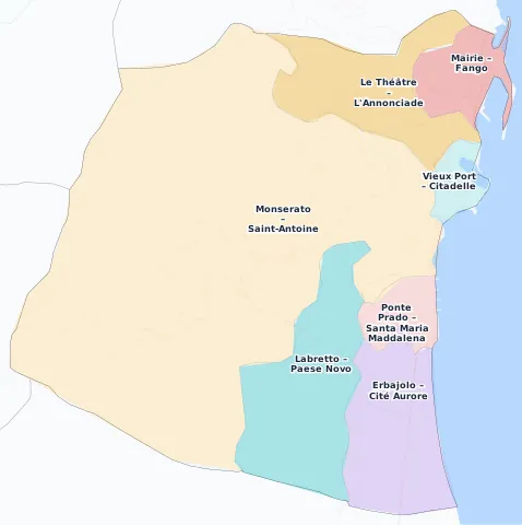 Carte des arrondissements et quartiers de Bastia
